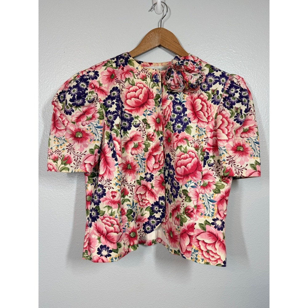 Anne Crimmins Umi Collections Skirt Set Women 12 Pink Floral Silk Linen Vtg 2pc - Picture 2 of 13